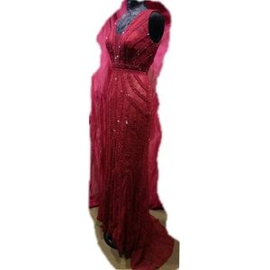 Custom handmade red lace beaded mermaid gown $2500